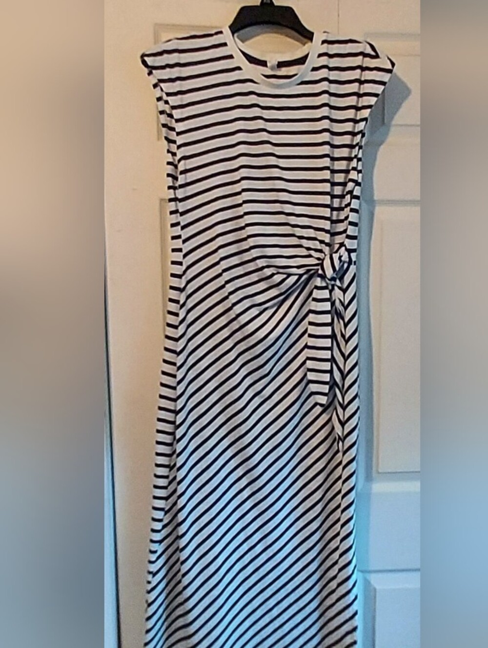 Daily Practice Anthropologie Tiebreaker Muscle Sleeve Midi Dress Black Striped M